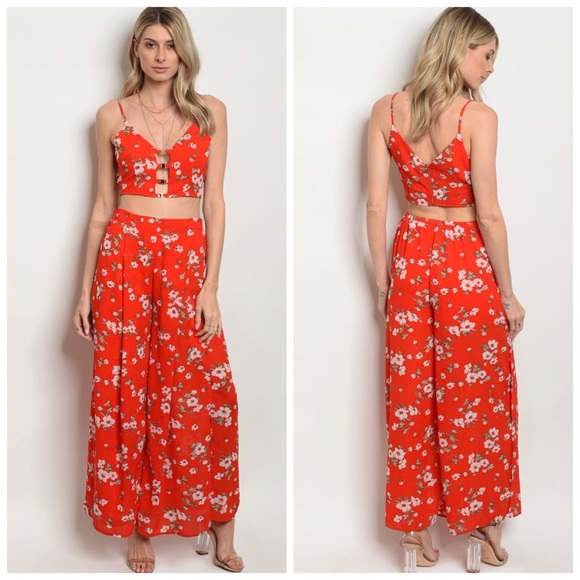 Pants - Floral Red two piece Set
